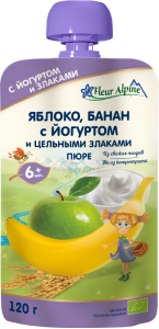 Фруктове пюре з йогуртом та цільними злаками, 120 г
