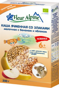 Barley with grains, banana and apple