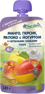 Mango, persikų, obuolių su jogurtu